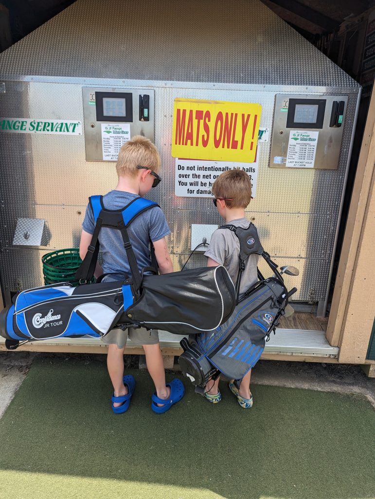 THE DRIVING RANGE IS A HIT WITH THE KIDS.